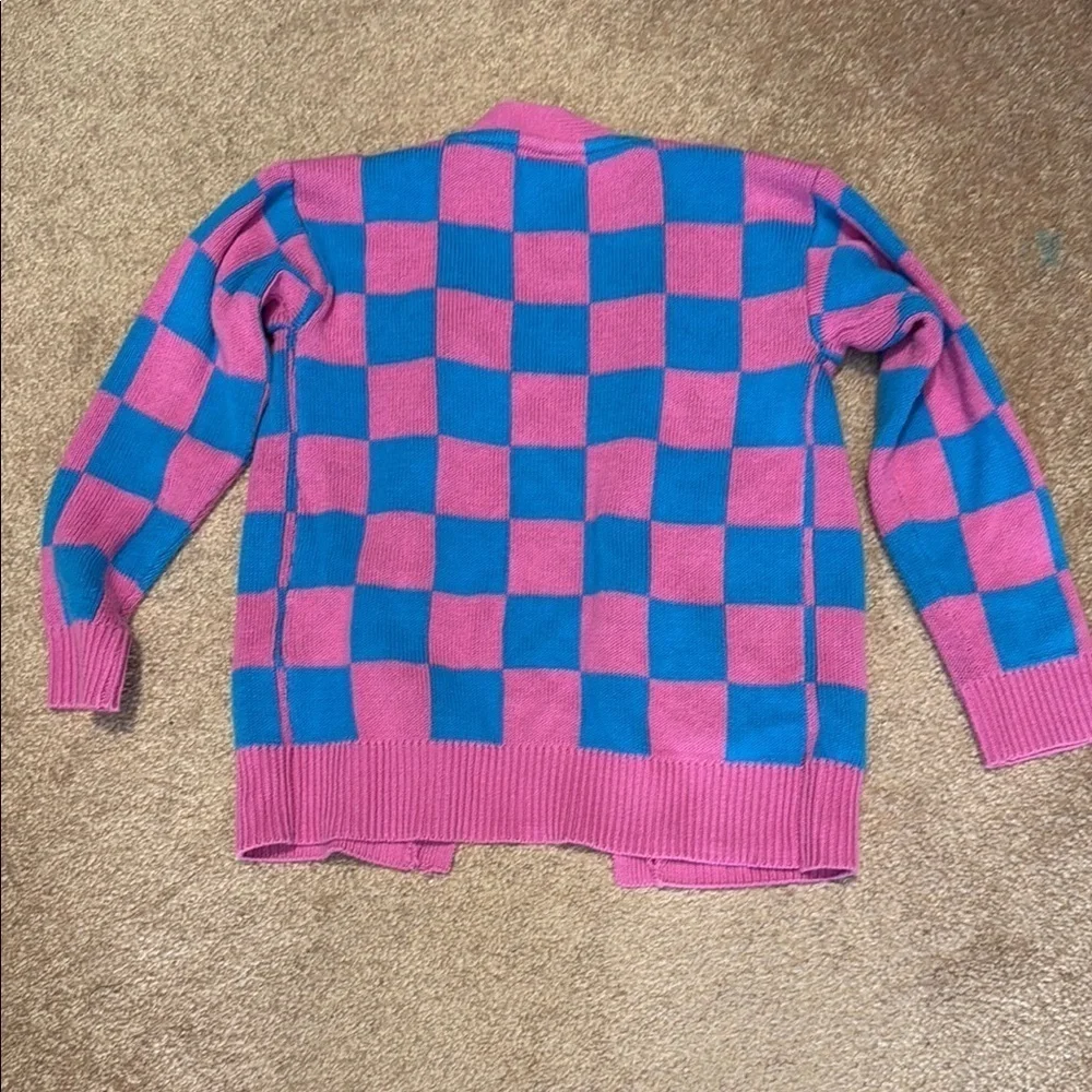 Disney Pink and Blue Checkered Sweater with Whimsical Details